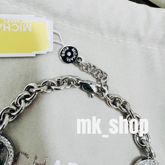 Michael Kors Fulton Logo Bracelet Silver Steel Chain Crystals - Picture 4 of 9